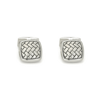 BASKETWEAVE CUSHION SHAPE MEN SILVER CUFFLINKS
