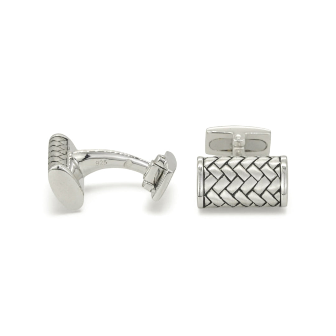 FRAMED RECTANGULAR WOVEN MEN SILVER CUFFLINKS