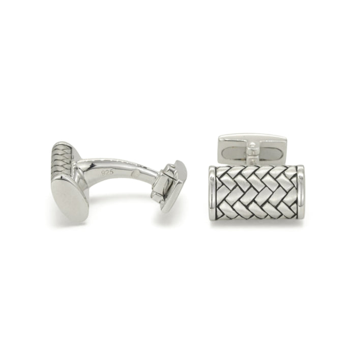 FRAMED RECTANGULAR WOVEN MEN SILVER CUFFLINKS