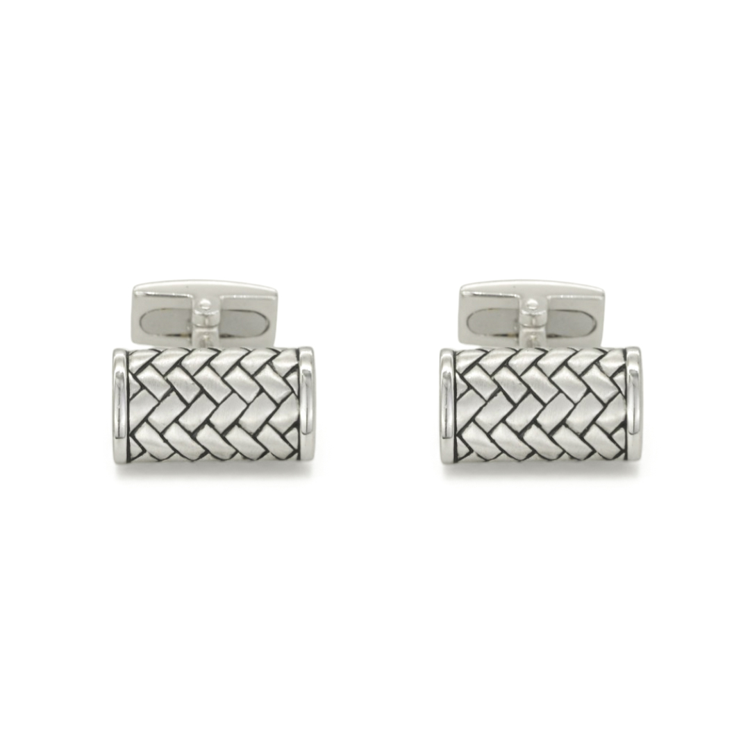 FRAMED RECTANGULAR WOVEN MEN SILVER CUFFLINKS