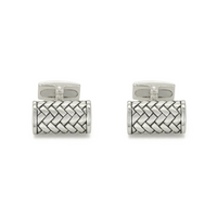 FRAMED RECTANGULAR WOVEN MEN SILVER CUFFLINKS