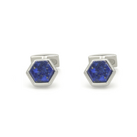 BLUE PENTANGON SHAPE MEN SILVER CUFFLINKS