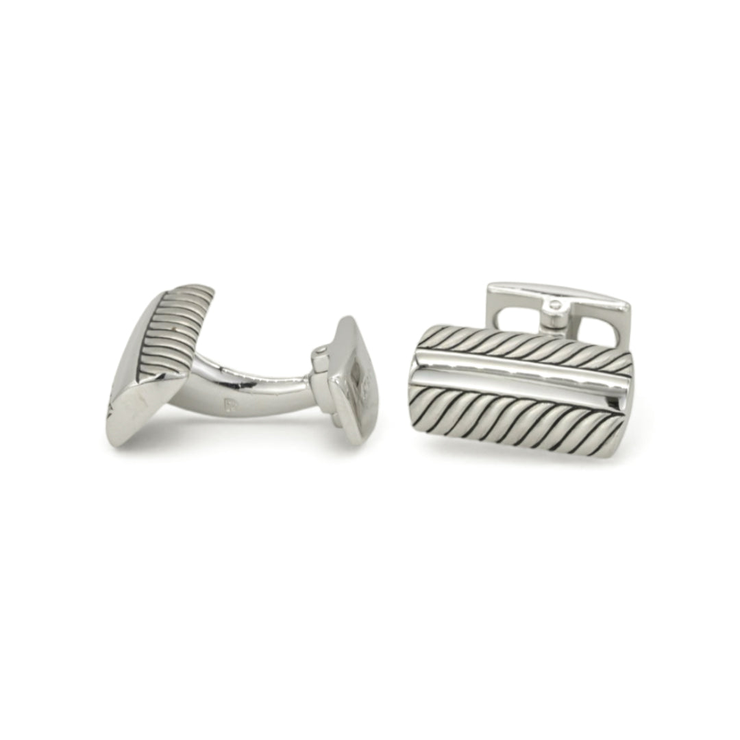 DOUBLE ROW TWISTED ROPE MEN SILVER CUFFLINKS