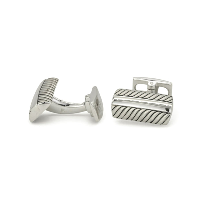 DOUBLE ROW TWISTED ROPE MEN SILVER CUFFLINKS