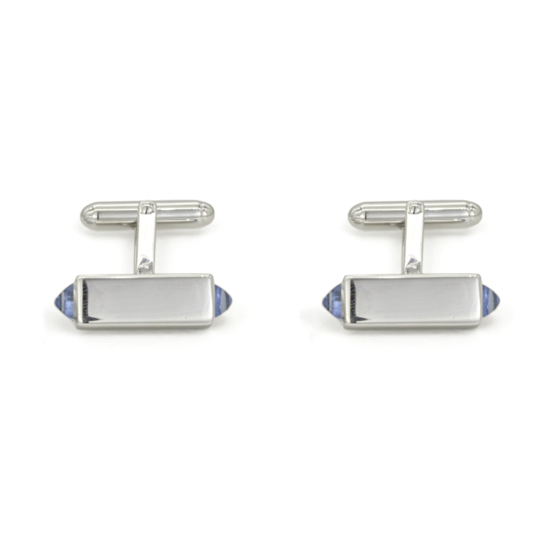 BLUE RECTANGULAR MEN SILVER CUFFLINKS