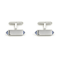 BLUE RECTANGULAR MEN SILVER CUFFLINKS