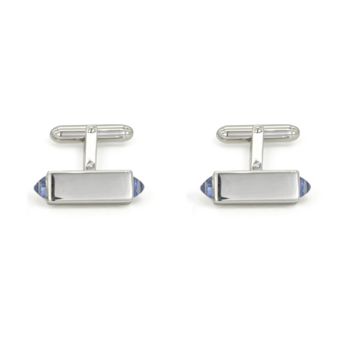 BLUE RECTANGULAR MEN SILVER CUFFLINKS