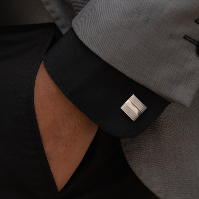 SPLITTED PLAIN MEN SILVER CUFFLINKS