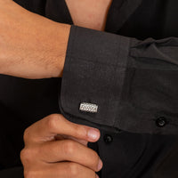 FRAMED RECTANGULAR WOVEN MEN SILVER CUFFLINKS