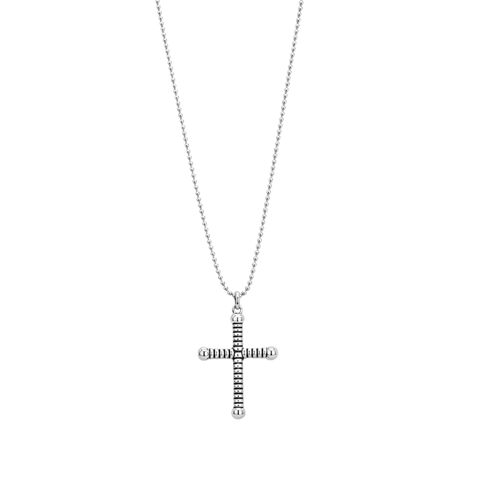 CROSS BEADED MEN SILVER NECKLACE