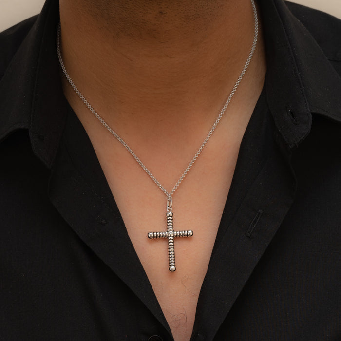CROSS SHAPE MEN SILVER NECKLACE
