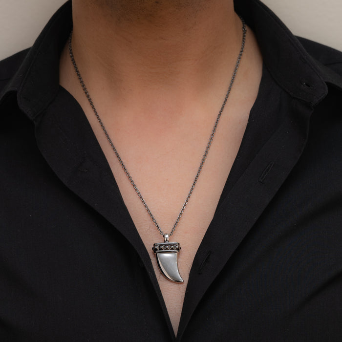 CHROME REBEL BLACK MEN SILVER NECKLACE