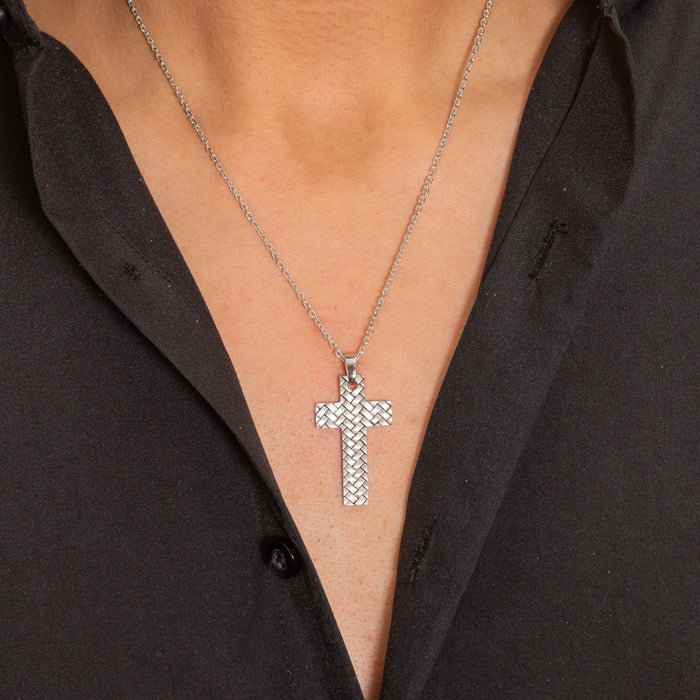PALIN BRAIDED CROSS MEN SILVER NECKLACE