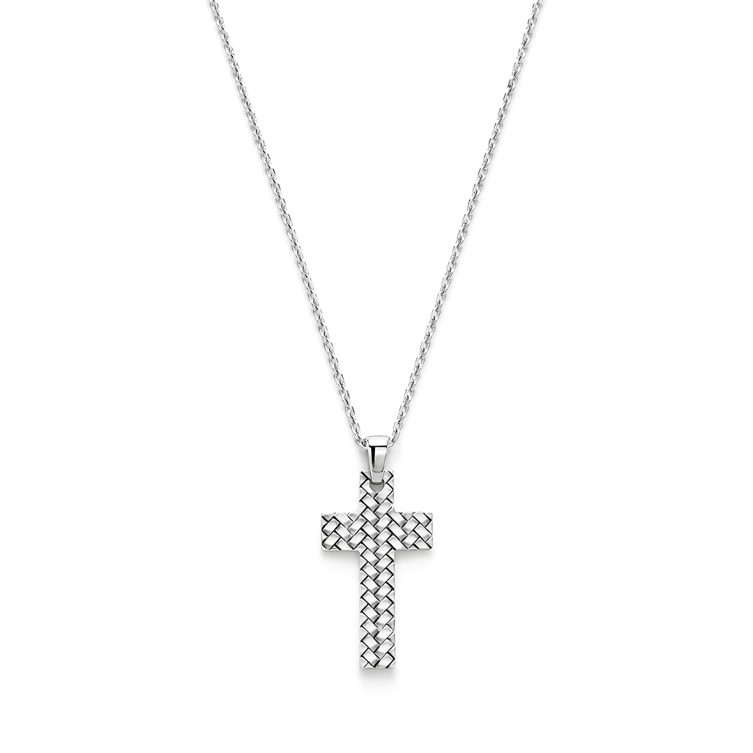 PALIN BRAIDED CROSS MEN SILVER NECKLACE