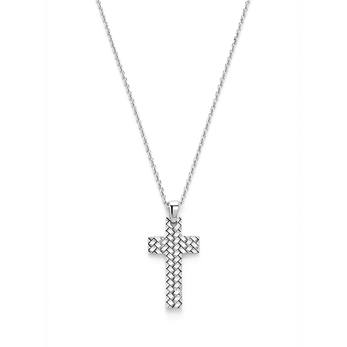 PALIN BRAIDED CROSS MEN SILVER NECKLACE