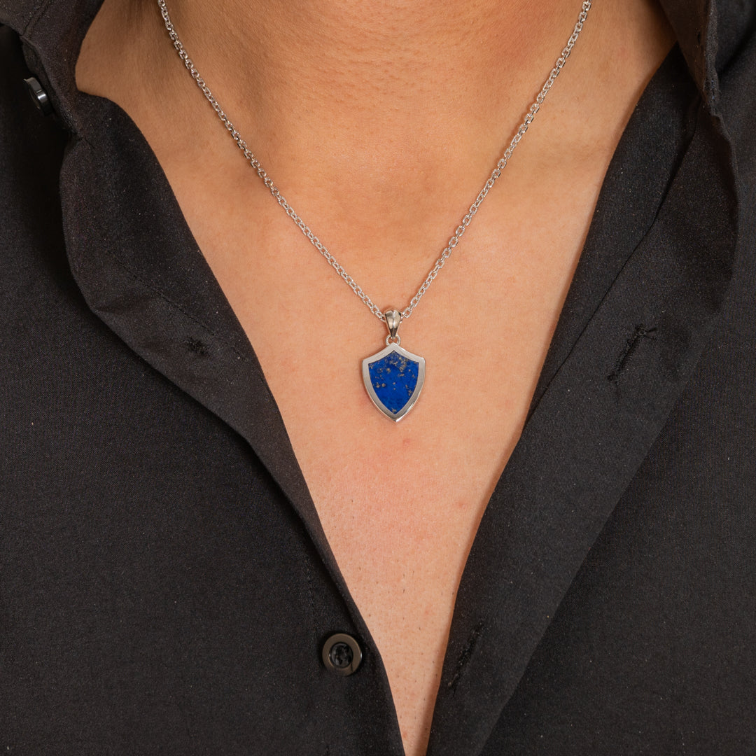 SHIELD SHAPE MEN SILVER NECKLACE