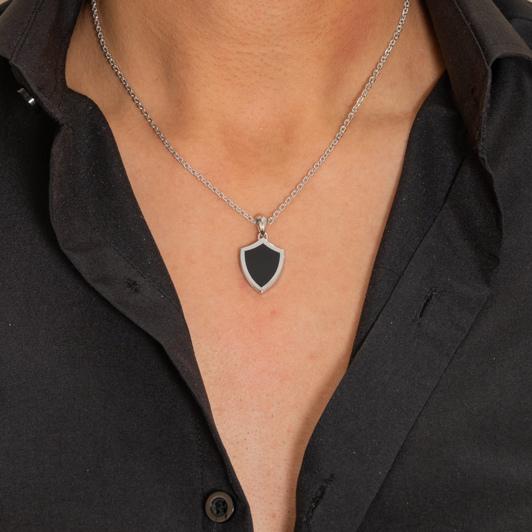 SHIELD SHAPE MEN SILVER NECKLACE