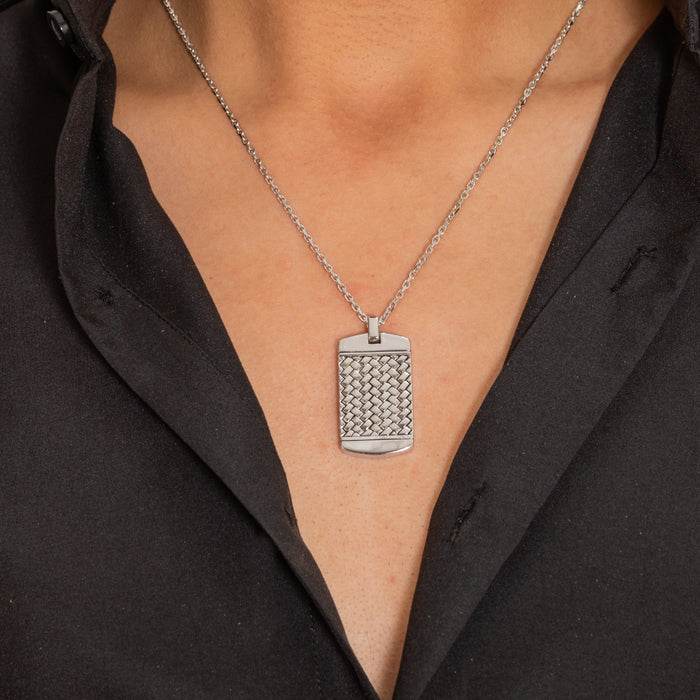 WEAVED SQUARE SHAPE MEN SILVER NECKLACE