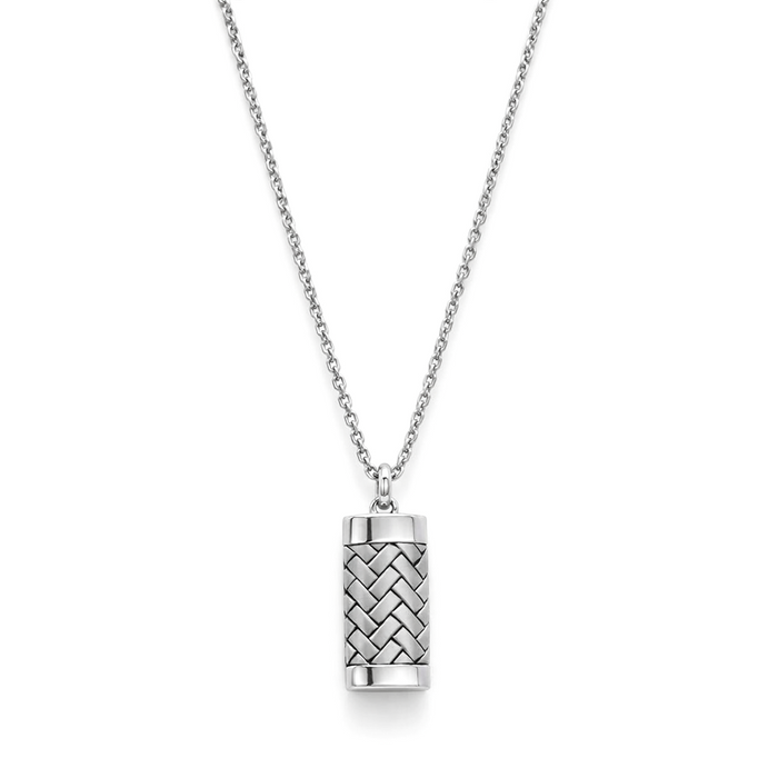WEAVED RECTANGULAER SHAPE MEN SILVER NECKLACE