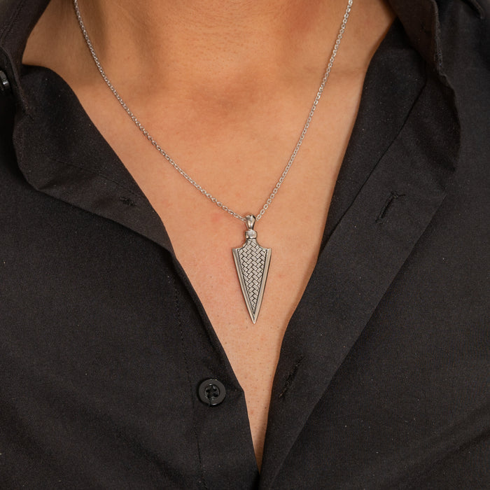 FRAMED BRAIDED ARROW SHAPED MEN SILVER NECKLACE