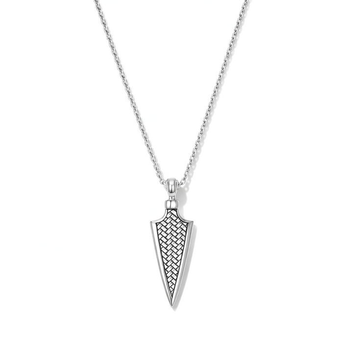 FRAMED BRAIDED ARROW SHAPED MEN SILVER NECKLACE