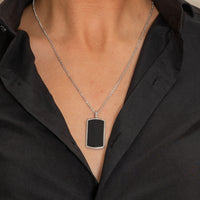 RECTANGULAR SHAPE MEN SILVER NECKLACE