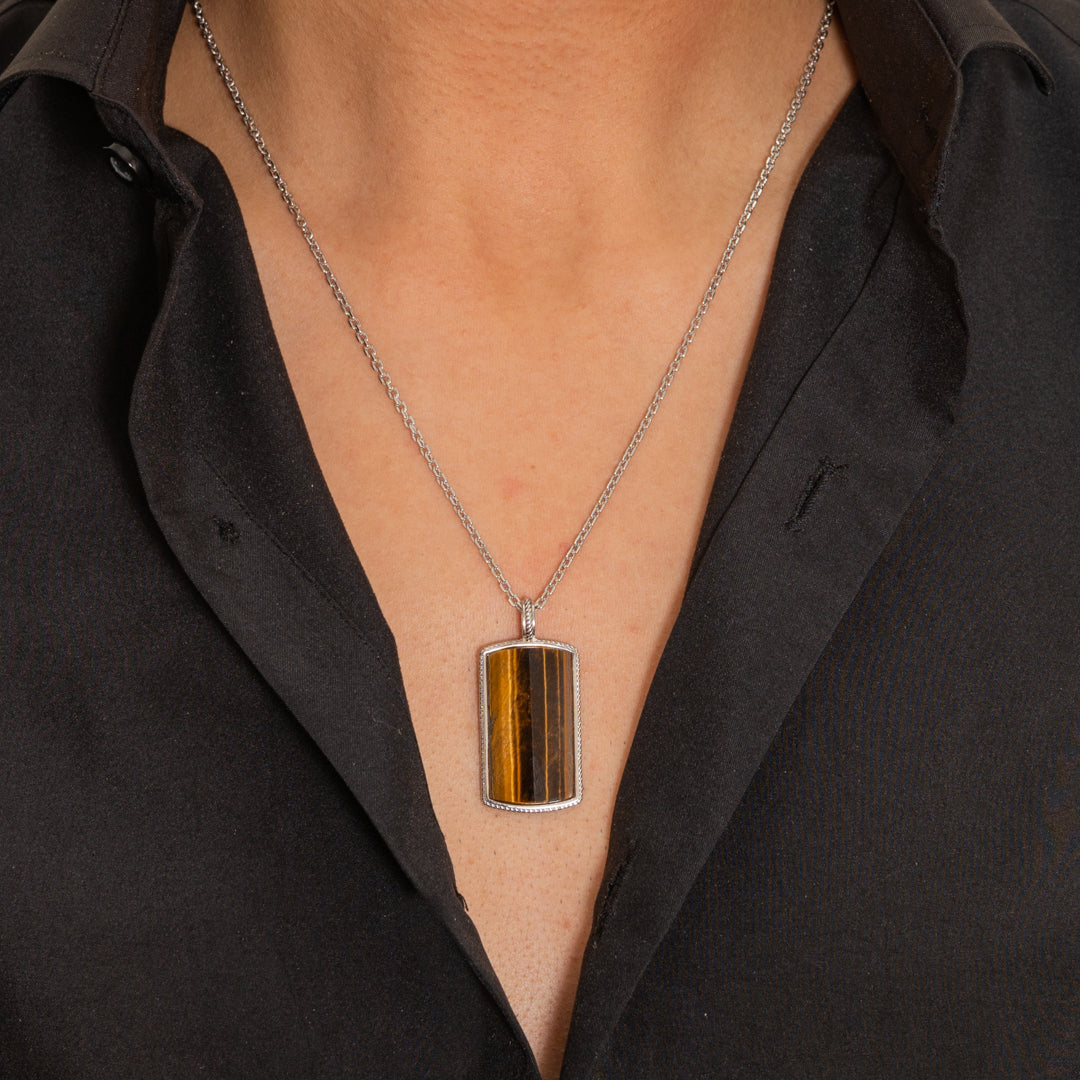 RECTANGULAR SHAPE MEN SILVER NECKLACE