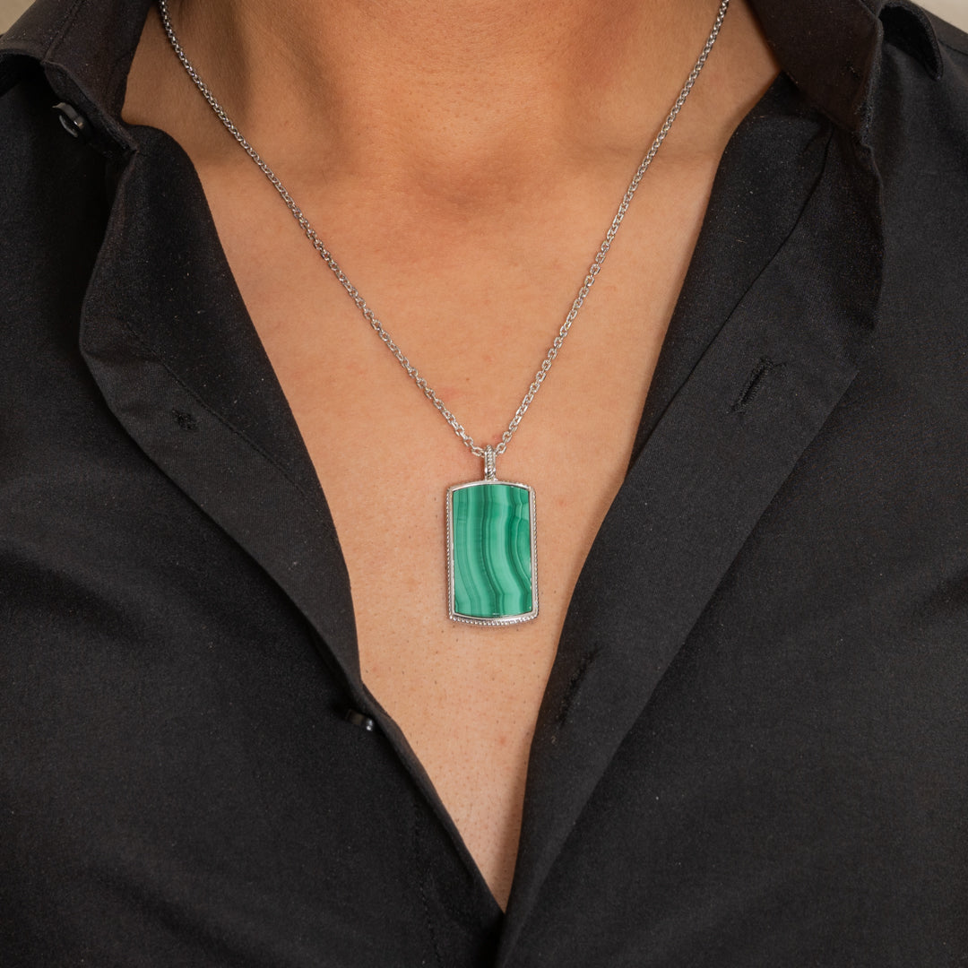 RECTANGULAR SHAPE MEN SILVER NECKLACE