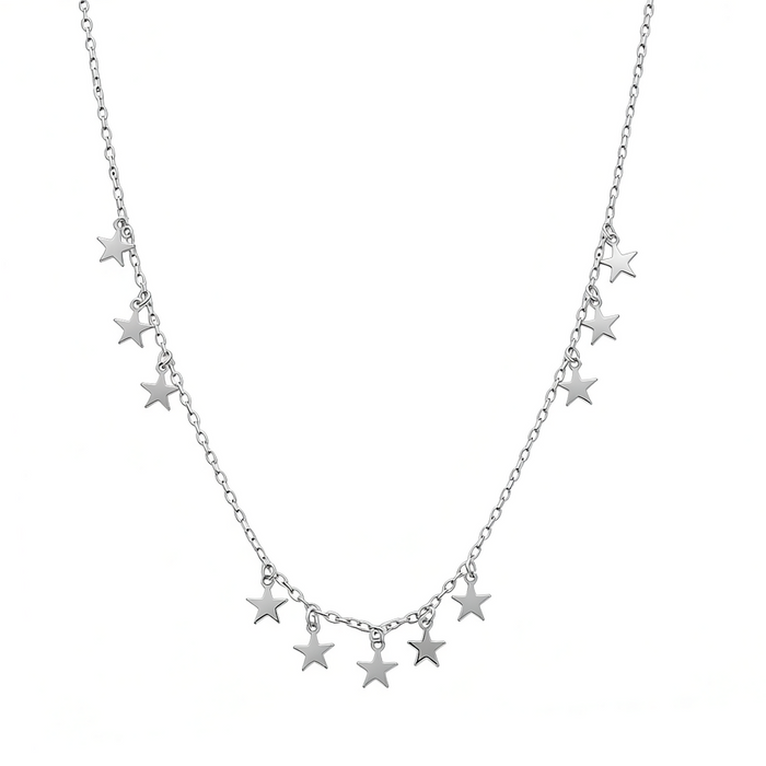 DROPPING PLAIN STARS SILVER NECKLACE