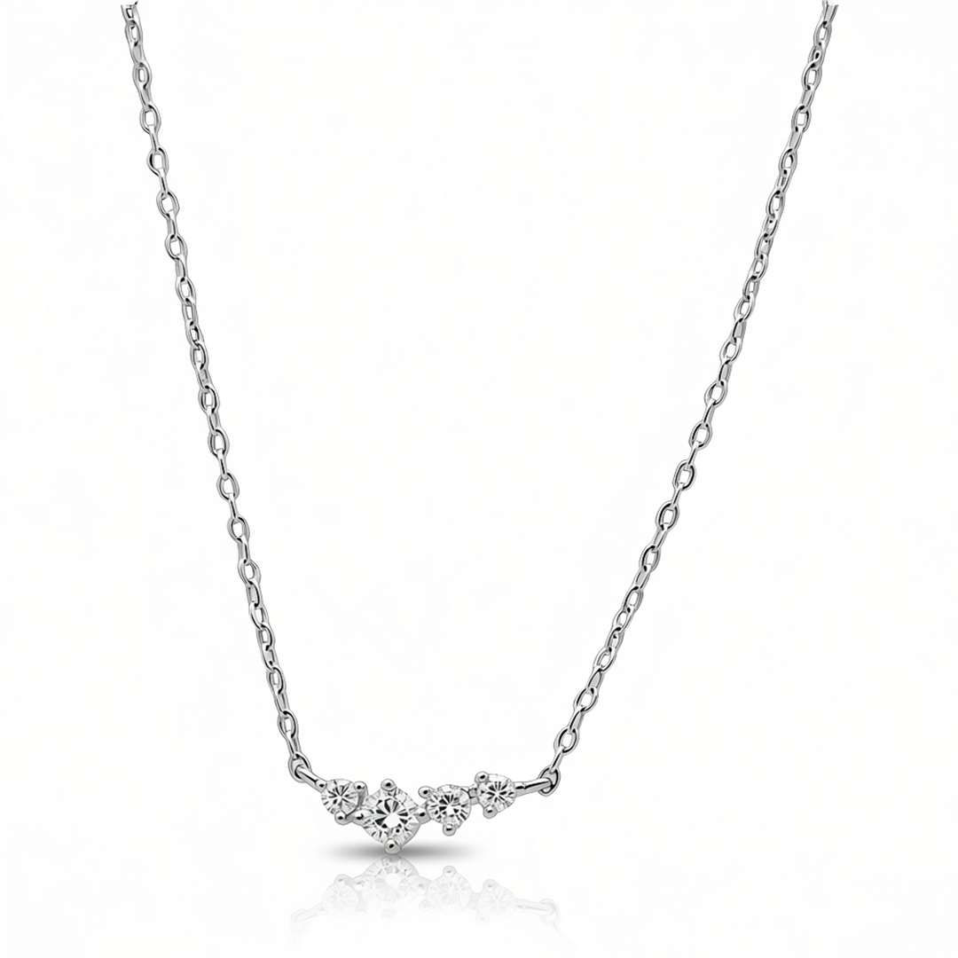 CURVED ROUND STONED SILVER NECKLACE