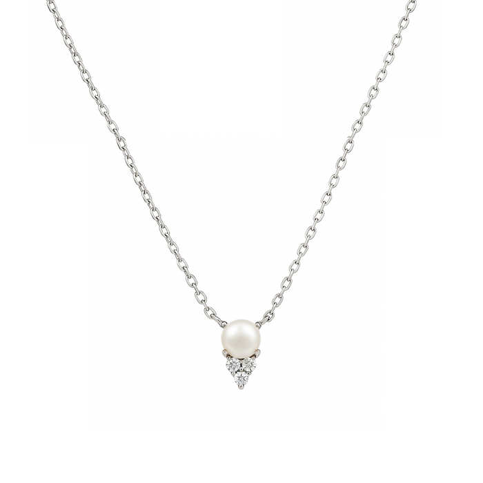 PEARL & TEARDROP ROUND STONES SILVER NECKLACE