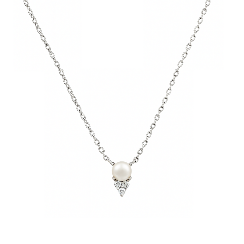 PEARL & TEARDROP ROUND STONES SILVER NECKLACE