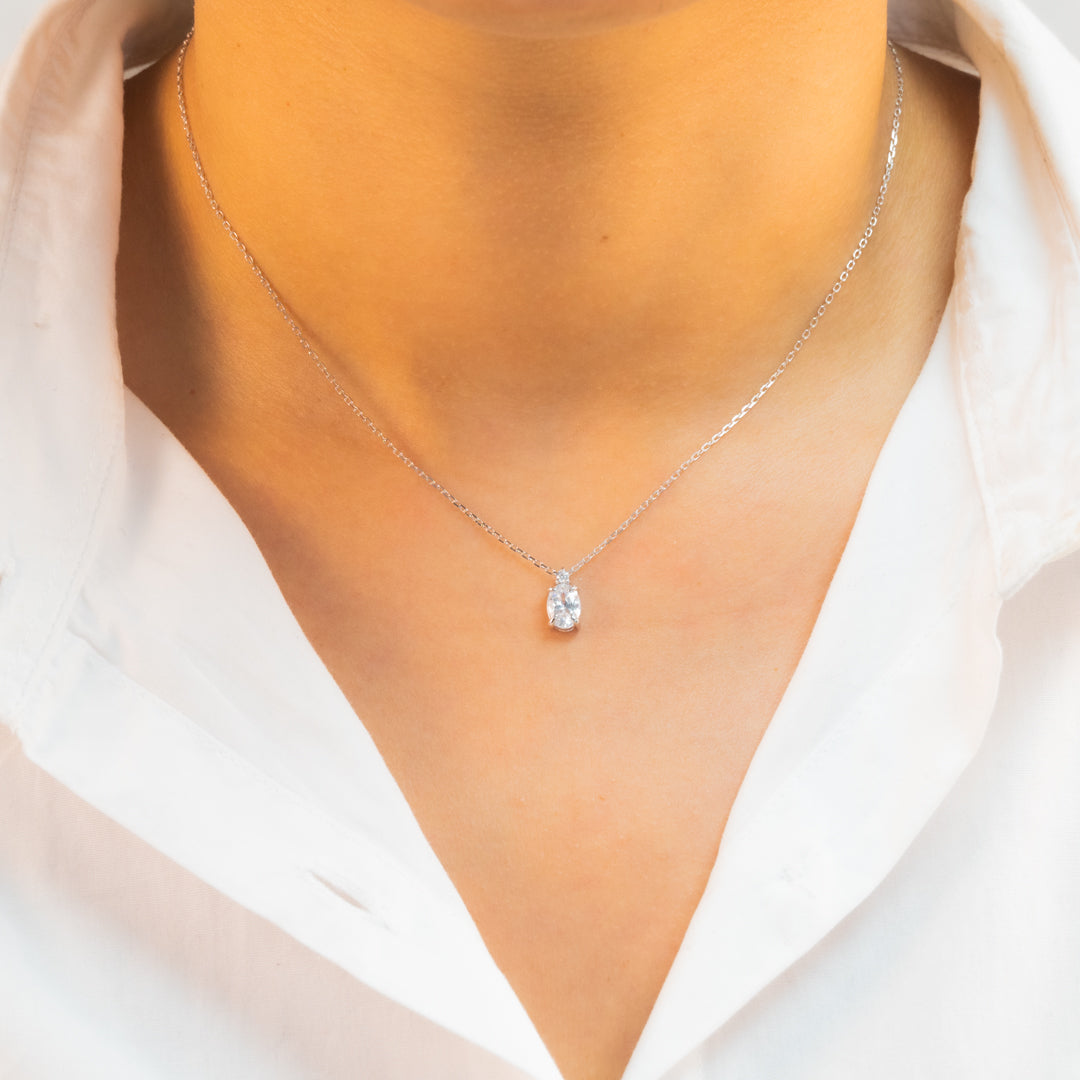 CRYSTAL OVAL CUT SILVER NECKLACE