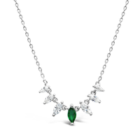 EMERALD & COLORLESS MARQUISE STONES SILVER NECKLACE