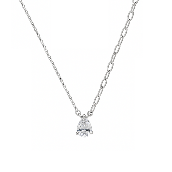 TRENDY PEAR STONE SILVER NECKLACE