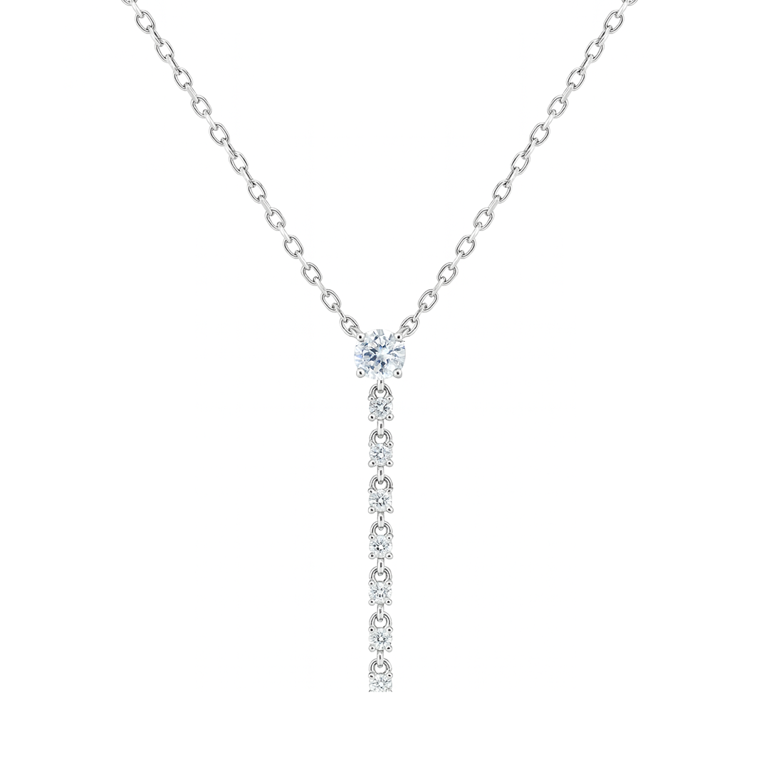 LONG PENDANT ROUND STONES SILVER NECKLACE