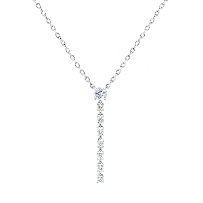 LONG PENDANT ROUND STONES SILVER NECKLACE