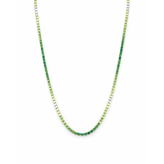 TRICOLOR STONED FULL ROUND TENNIS SILVER NECKLACE