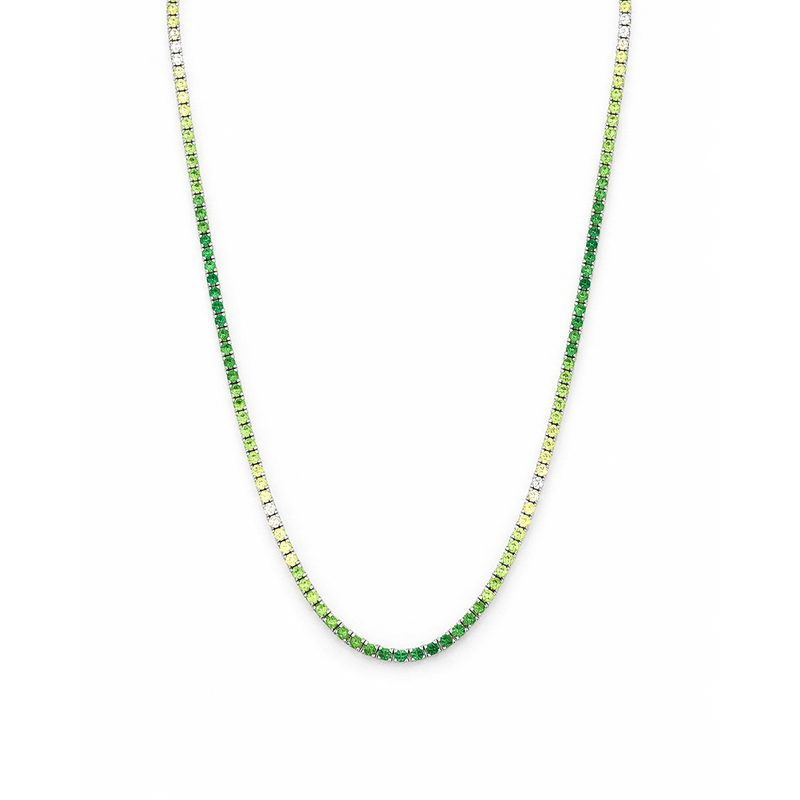 TRICOLOR STONED FULL ROUND TENNIS SILVER NECKLACE