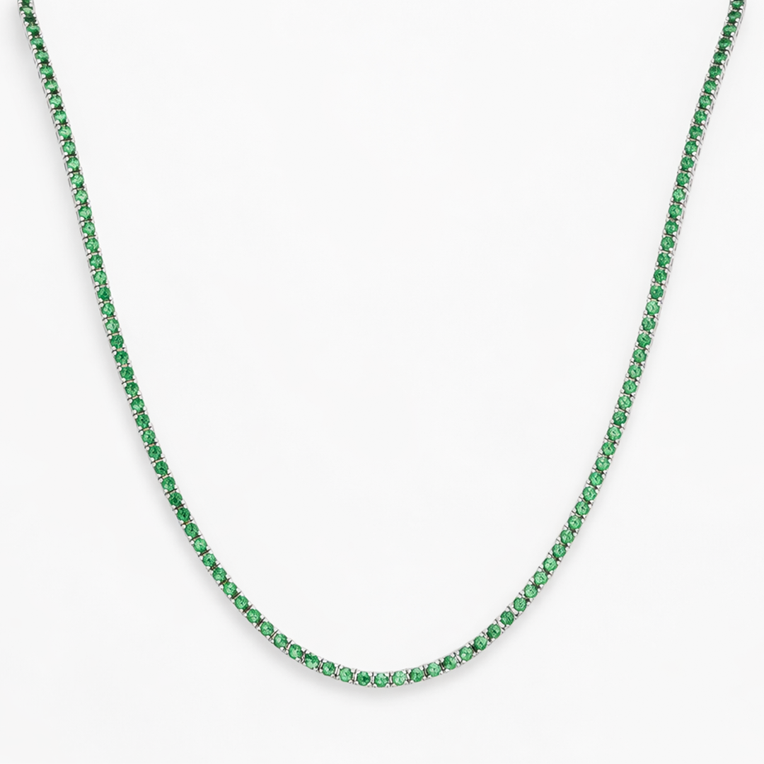 COLORED FULL ROUND TENNIS SILVER NECKLACE