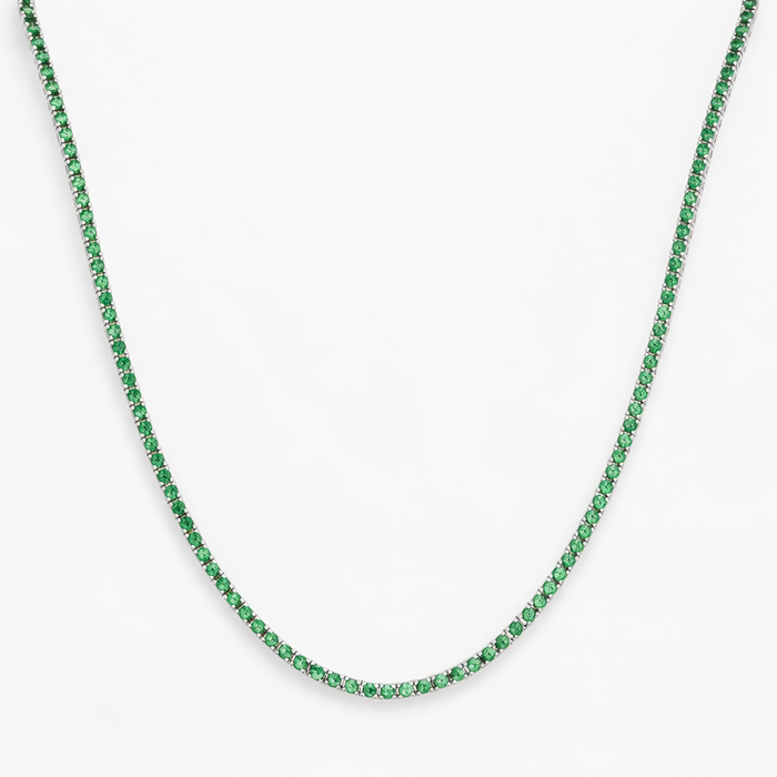 COLORED FULL ROUND TENNIS SILVER NECKLACE