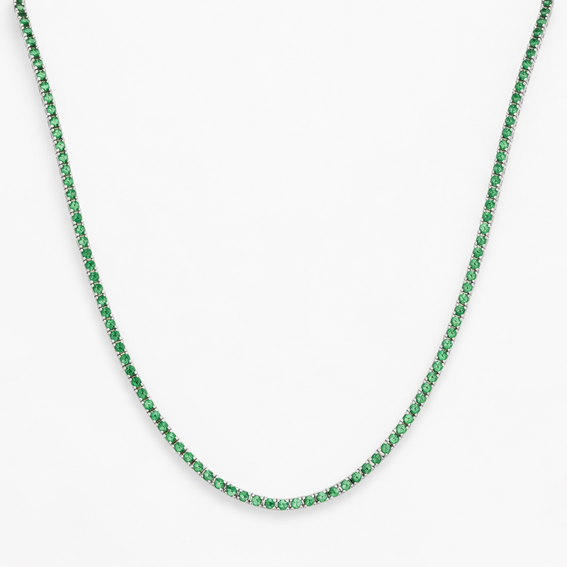 COLORED FULL ROUND TENNIS SILVER NECKLACE