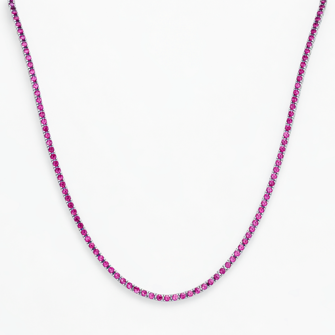 COLORED FULL ROUND TENNIS SILVER NECKLACE