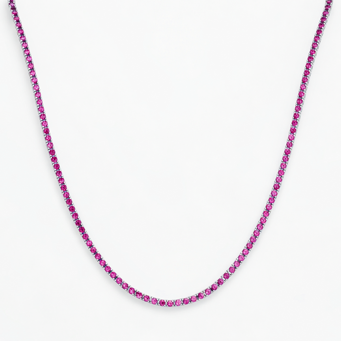 COLORED FULL ROUND TENNIS SILVER NECKLACE
