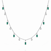 DROPPING BAGUETTE & ROUND STONES SILVER NECKLACE