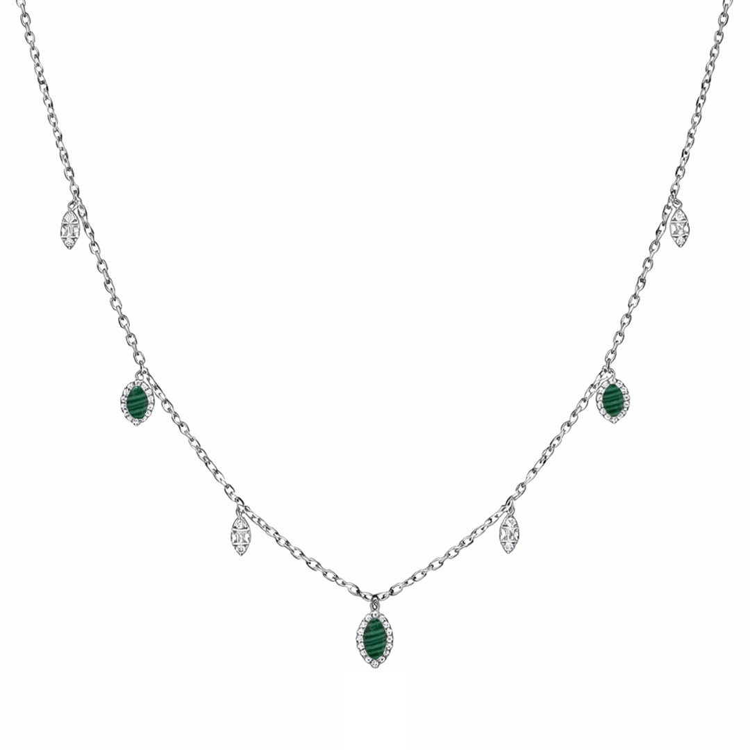 DROPPING MARQUISE STONES SILVER NECKLACE