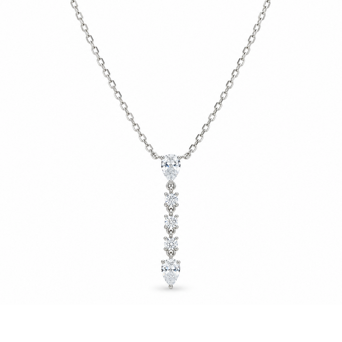 DROPPING PEAR & ROUND STONES SILVER NECKLACE