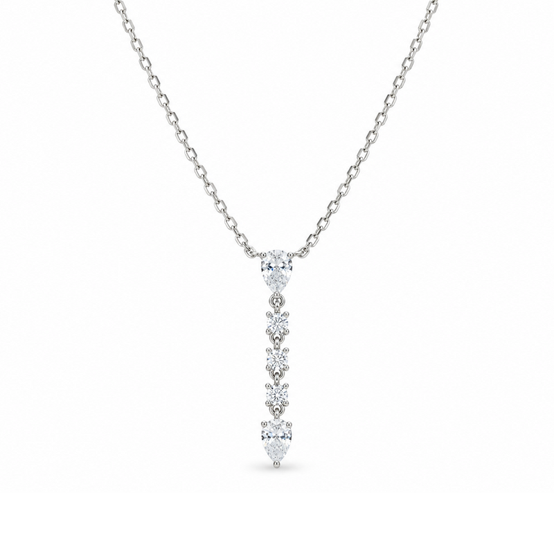 DROPPING PEAR & ROUND STONES SILVER NECKLACE