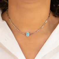 CENTERED OVAL STONED CHAIN SILVER NECKLACE