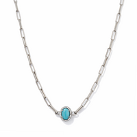 CENTERED OVAL STONED CHAIN SILVER NECKLACE
